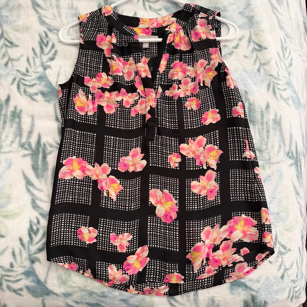 Banana Republic Black and Pink Cherry Blossom Blouse